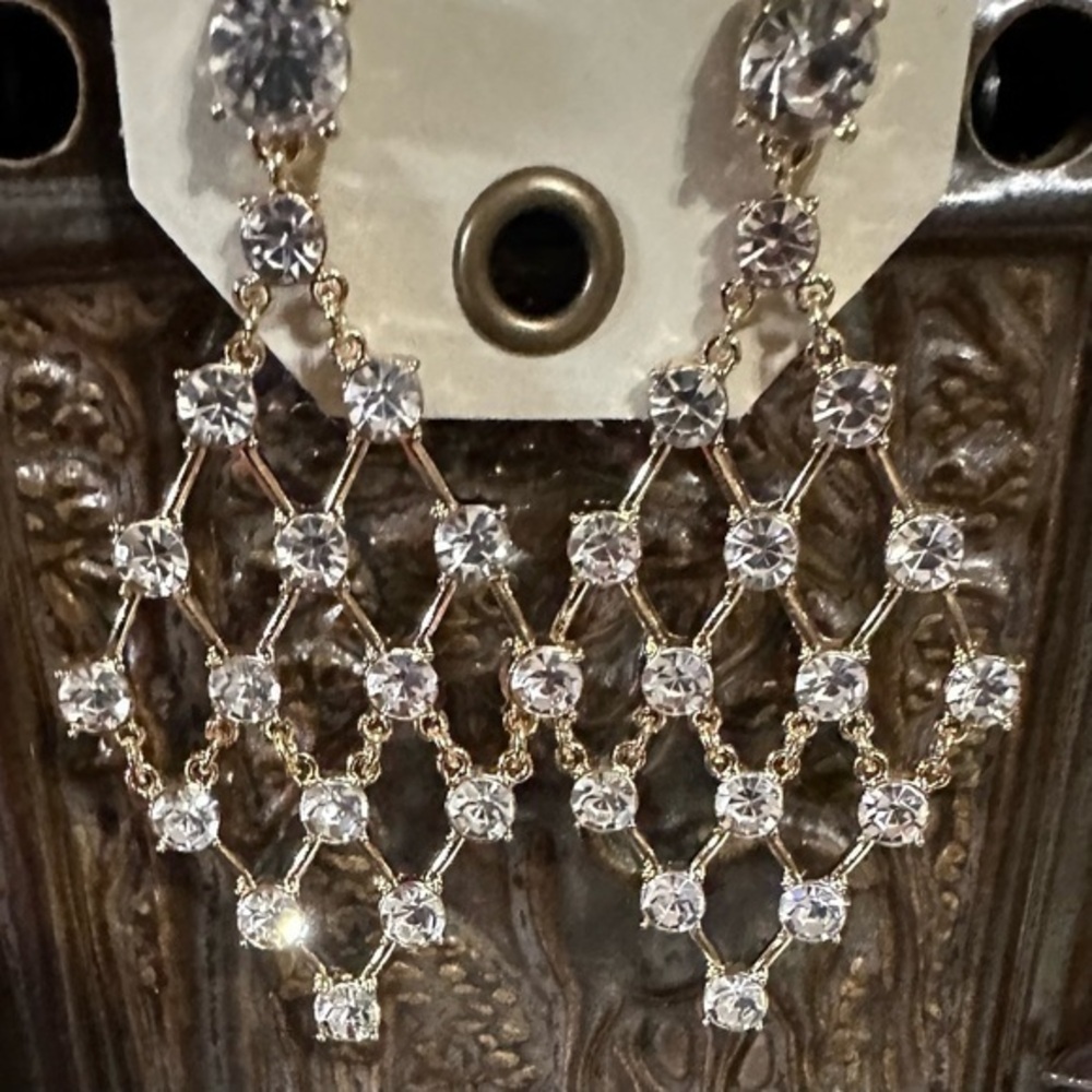 - Anthropologie Crystal Chain-Link Gold Earrings